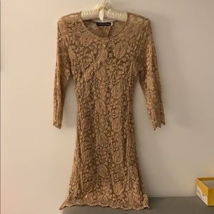 Gold nude lace mini dress size small open back